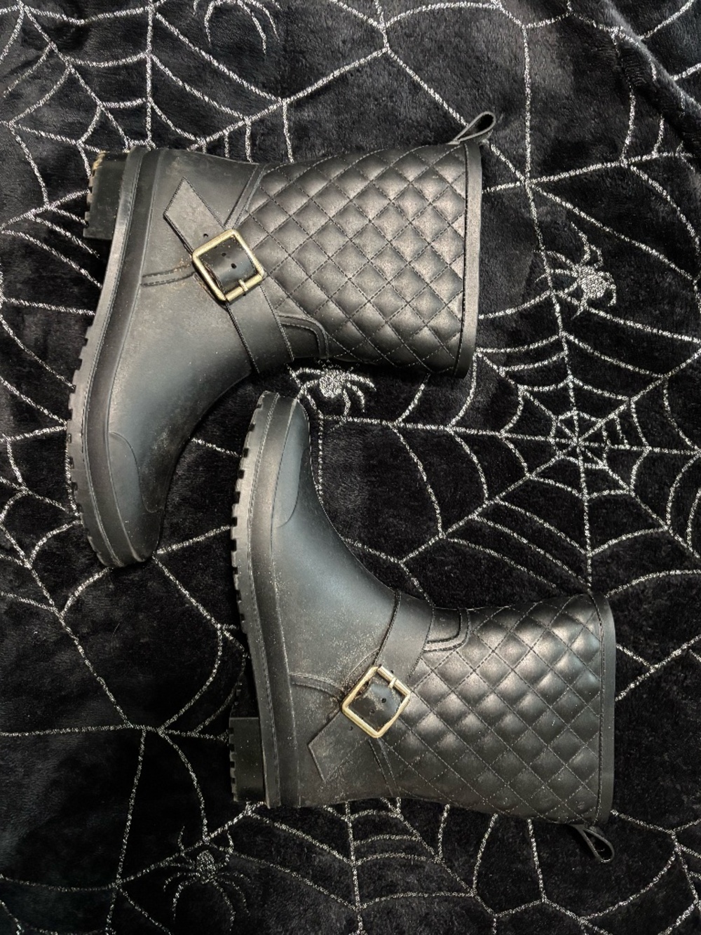 Black Rubber Boots With Buckle | Size 8